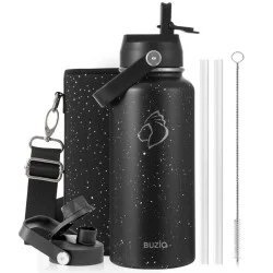 Buzio Duet Series Water Bottle with 2 Lids and Sleeve 1L - Starry Black